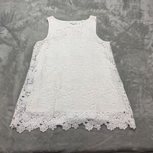 J. JIlll White Lace Sleeveless‎ Tank Top Floral Crochet Overlay Women's Size XS